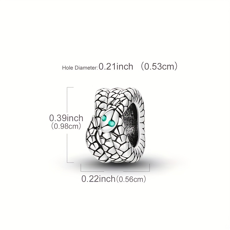 Women's 925 Silver Plated Coiled Snake Bead Charm, Valentine's Gift